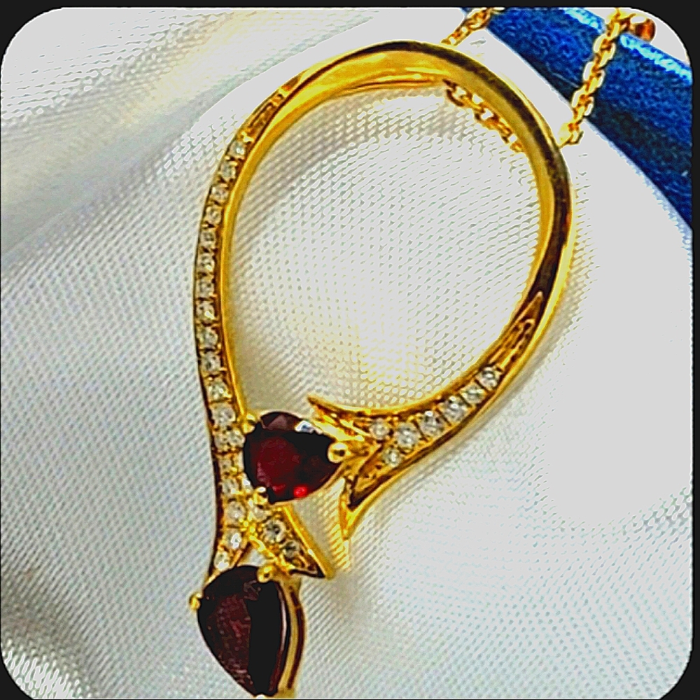 18K Ruby Pear & Diamond Pendant Necklace